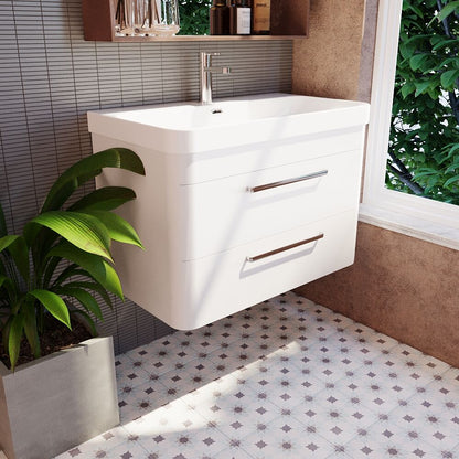 [BAL104C] Croxden Modern Wall Hung Vanity Basin Unit with Soft Close Drawers - 600mm or 800mm - Lifestyle 1