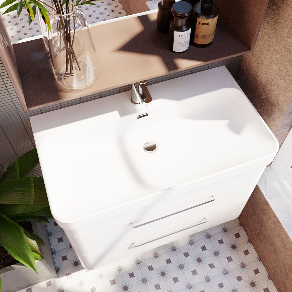 [BAL104C] Croxden Modern Wall Hung Vanity Basin Unit with Soft Close Drawers - 600mm or 800mm - Lifestyle 2