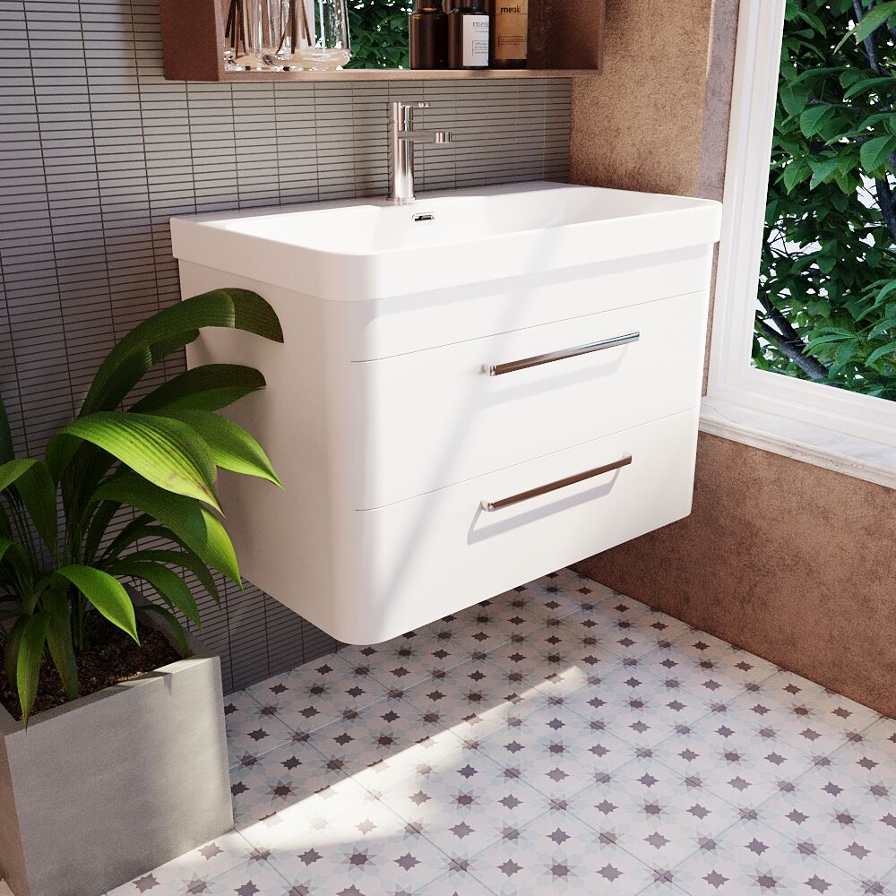 [BAL104C] Croxden Modern Wall Hung Vanity Basin Unit with Soft Close Drawers - 600mm or 800mm - Lifestyle 3
