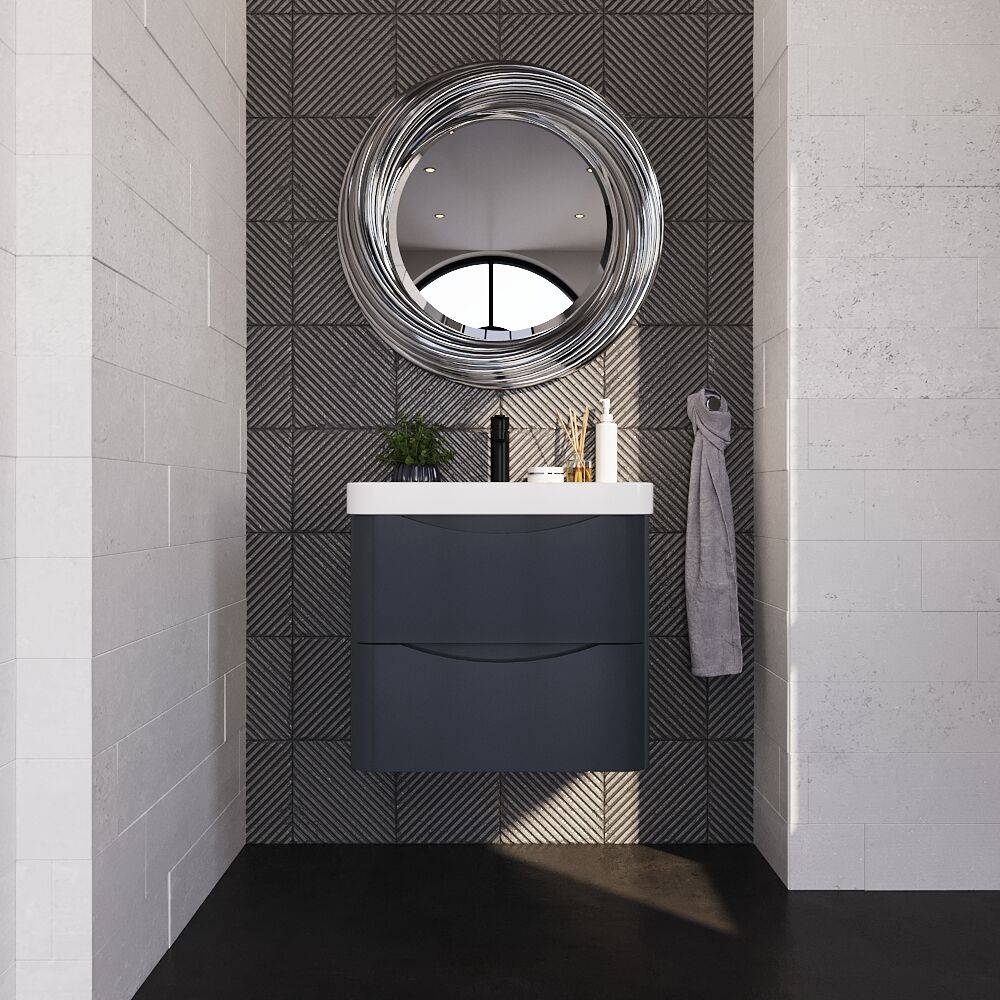 [BAL1402B] Dunwood Contemporary Wall Hung 2 Drawer Vanity Basin Unit, Choice of Size and Colour - Lifestyle 1