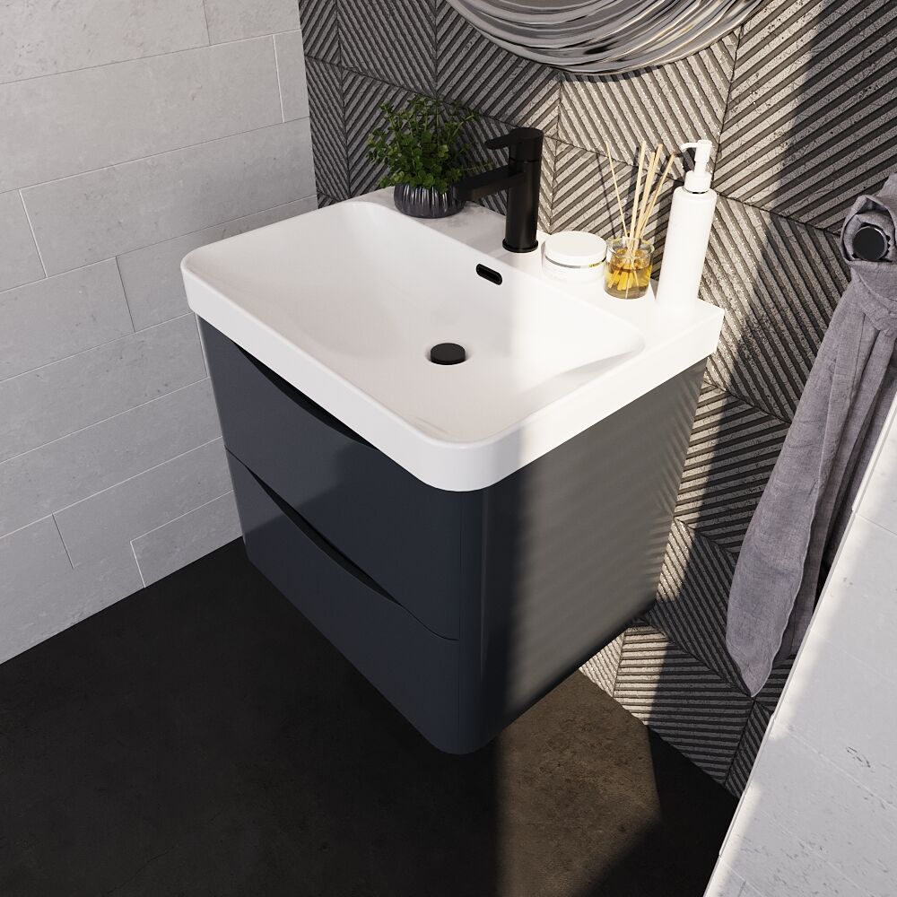 [BAL1402B] Dunwood Contemporary Wall Hung 2 Drawer Vanity Basin Unit, Choice of Size and Colour - Lifestyle 2