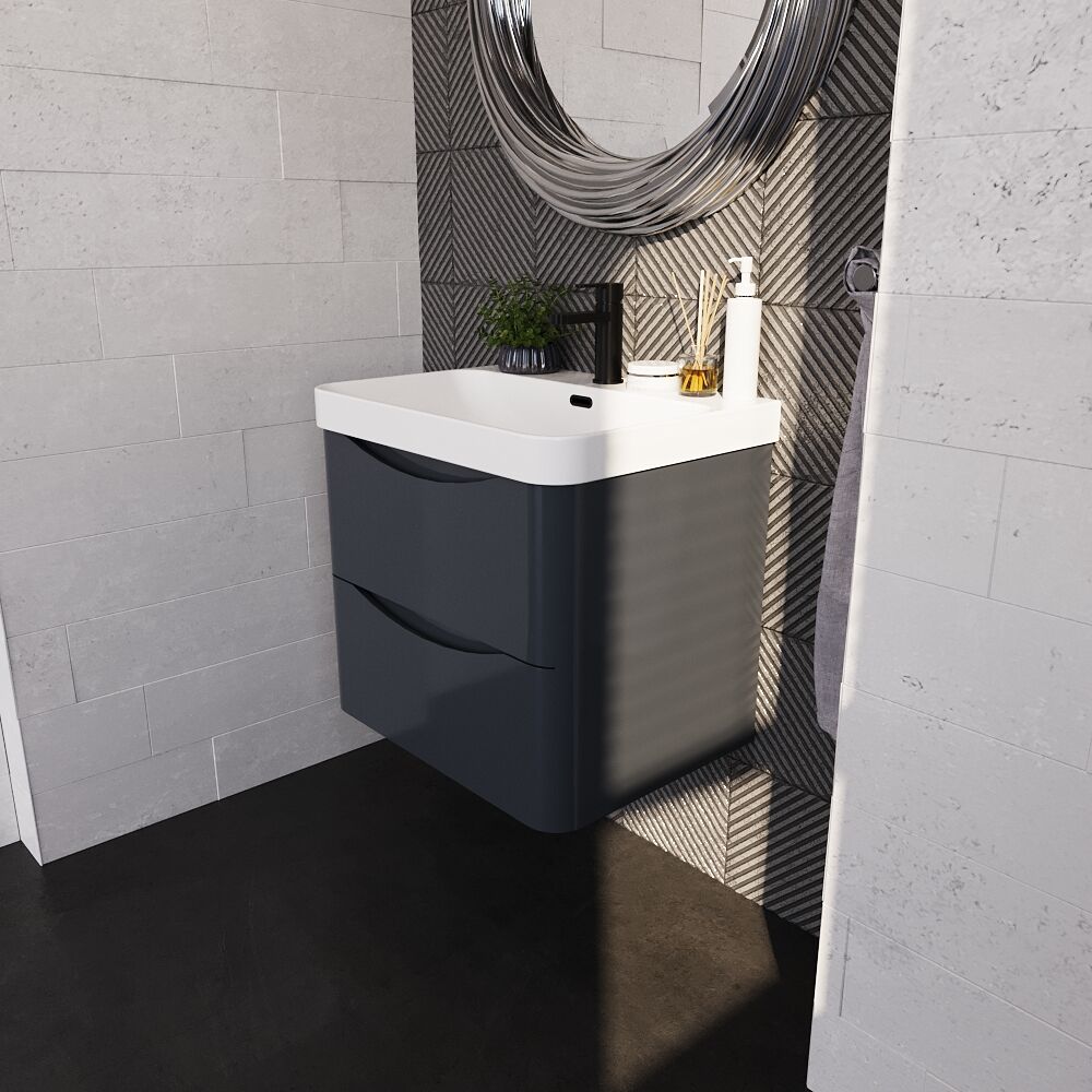 [BAL1402B] Dunwood Contemporary Wall Hung 2 Drawer Vanity Basin Unit, Choice of Size and Colour - Lifestyle 3