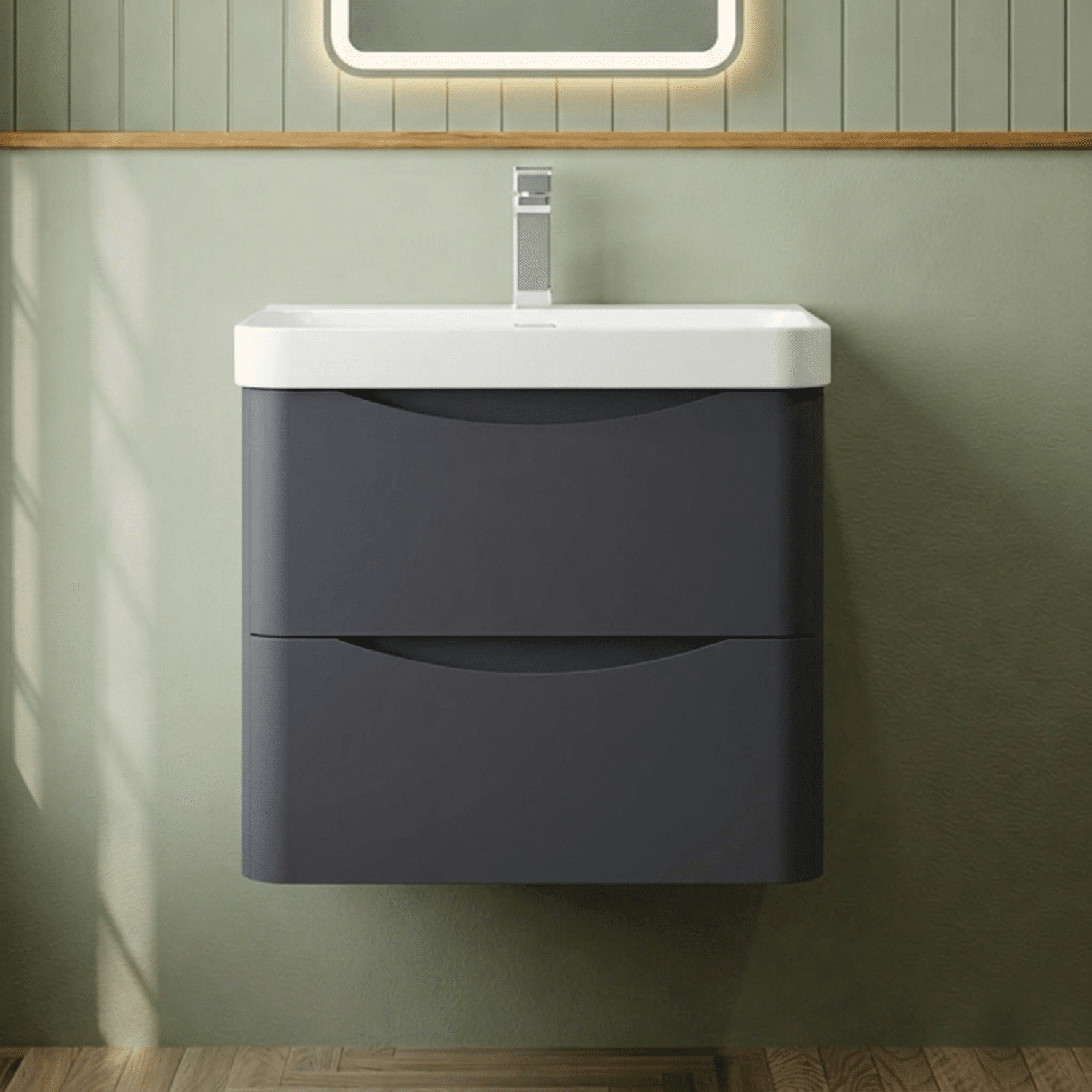 [BAL1402B] Dunwood Contemporary Wall Hung 2 Drawer Vanity Basin Unit, Choice of Size and Colour - Silo