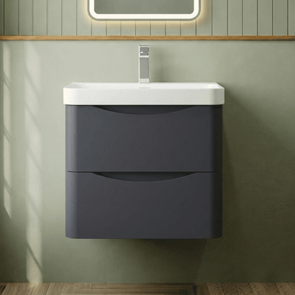 [BAL1402B] Dunwood Contemporary Wall Hung 2 Drawer Vanity Basin Unit, Choice of Size and Colour - Silo