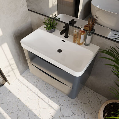 [BAL1404B] Dunwood Contemporary Wall Hung 2 Drawer Vanity Basin Unit, Choice of Size and Colour - Lifestyle 2