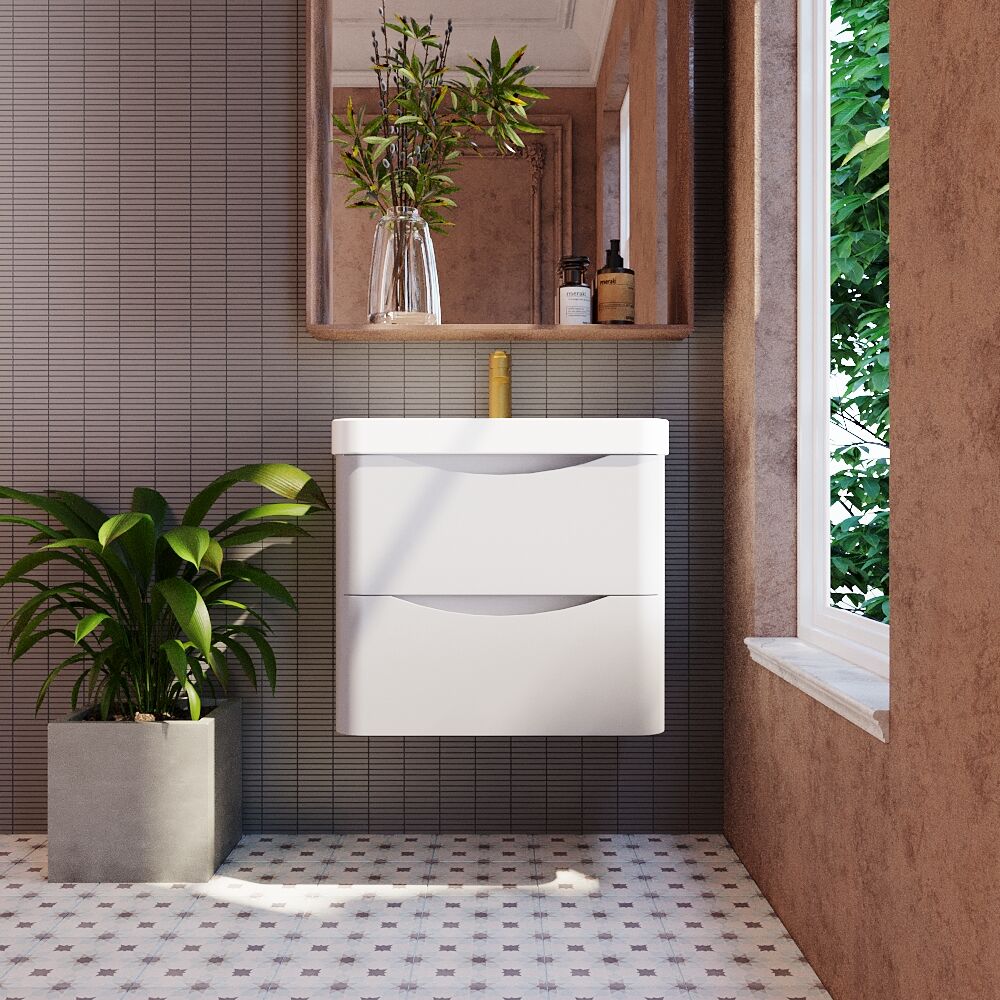 [BAL202B] Dunwood Contemporary Wall Hung 2 Drawer Vanity Basin Unit, Choice of Size and Colour - Lifestyle 1
