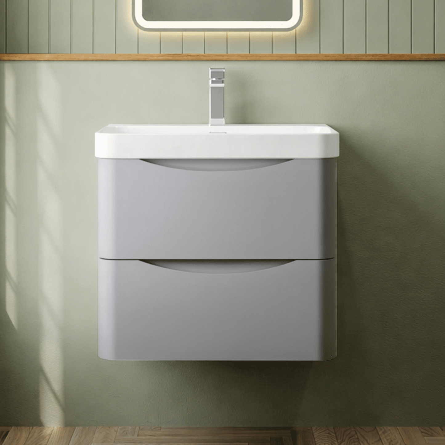 [BAL202B] Dunwood Contemporary Wall Hung 2 Drawer Vanity Basin Unit, Choice of Size and Colour - Silo