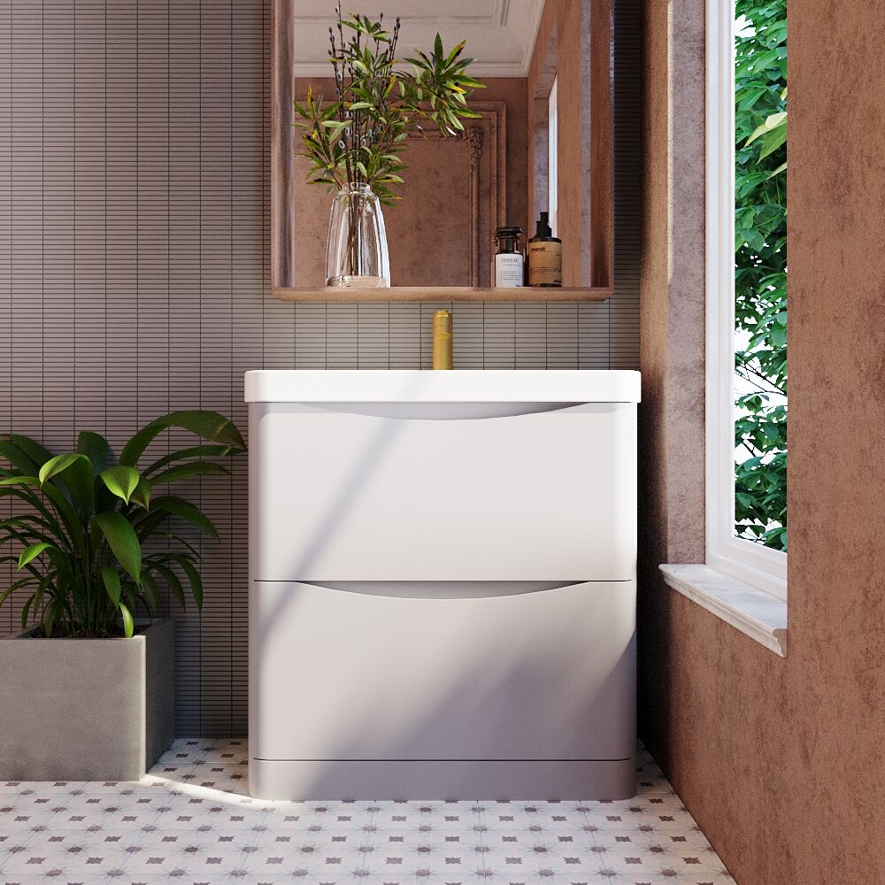 [BAL203B] Dunwood Floor Standing 2 Drawer Vanity Unit with Thin Edge Basin - Choice of Colour and Size - Lifestyle 1