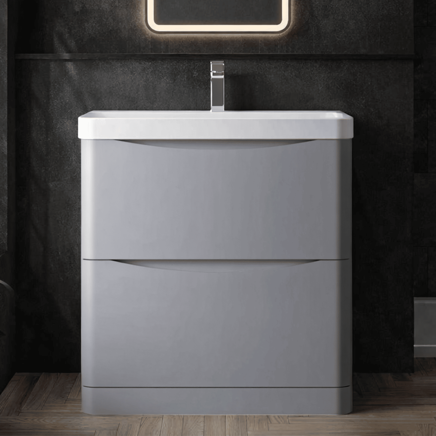 [BAL203B] Dunwood Floor Standing 2 Drawer Vanity Unit with Thin Edge Basin - Choice of Colour and Size - Silo