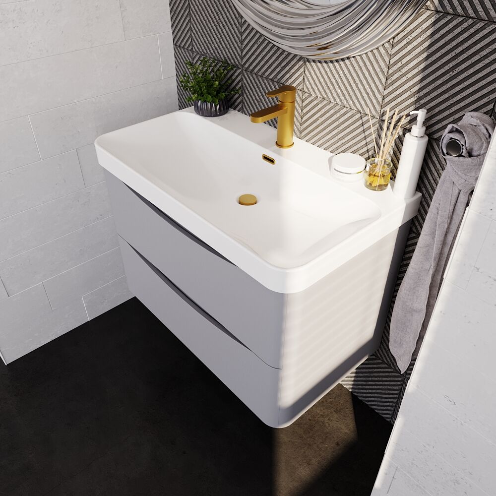 [BAL204B] Dunwood Contemporary Wall Hung 2 Drawer Vanity Basin Unit, Choice of Size and Colour - Lifestyle 2