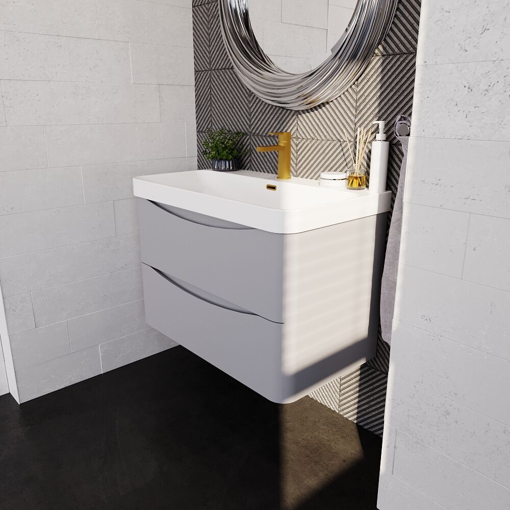 [BAL204B] Dunwood Contemporary Wall Hung 2 Drawer Vanity Basin Unit, Choice of Size and Colour - Lifestyle 3