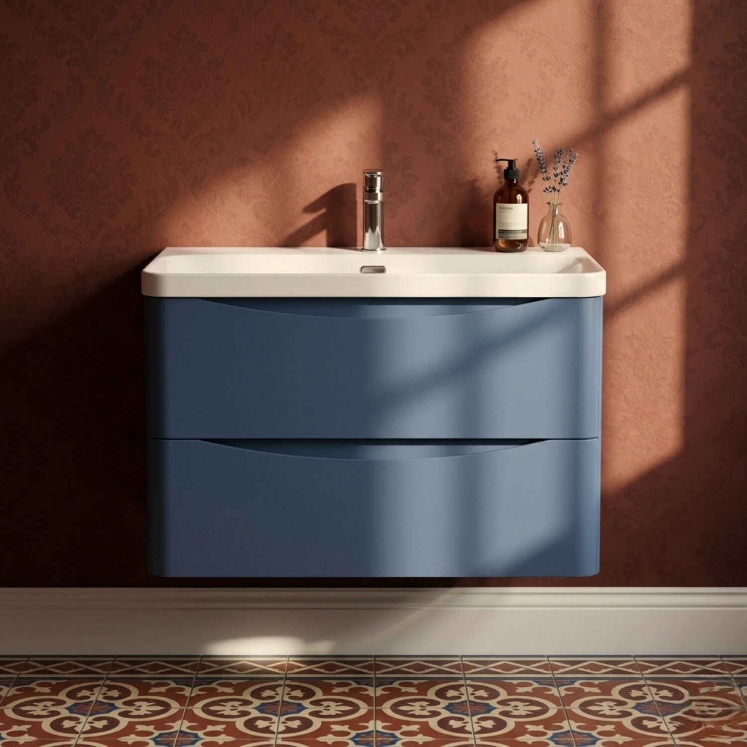 [BAL304B] Dunwood Contemporary Wall Hung 2 Drawer Vanity Basin Unit, Choice of Size and Colour - Silo