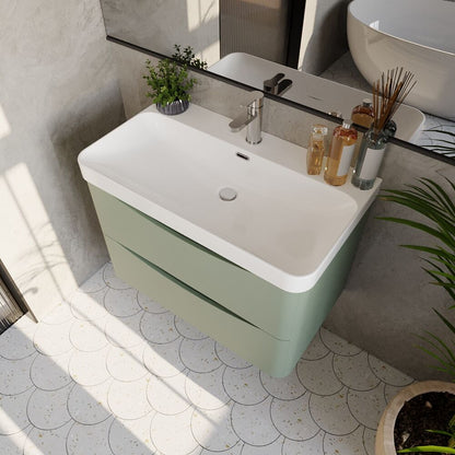 [BAL804B] Dunwood Contemporary Wall Hung 2 Drawer Vanity Basin Unit, Choice of Size and Colour - Lifestyle 2