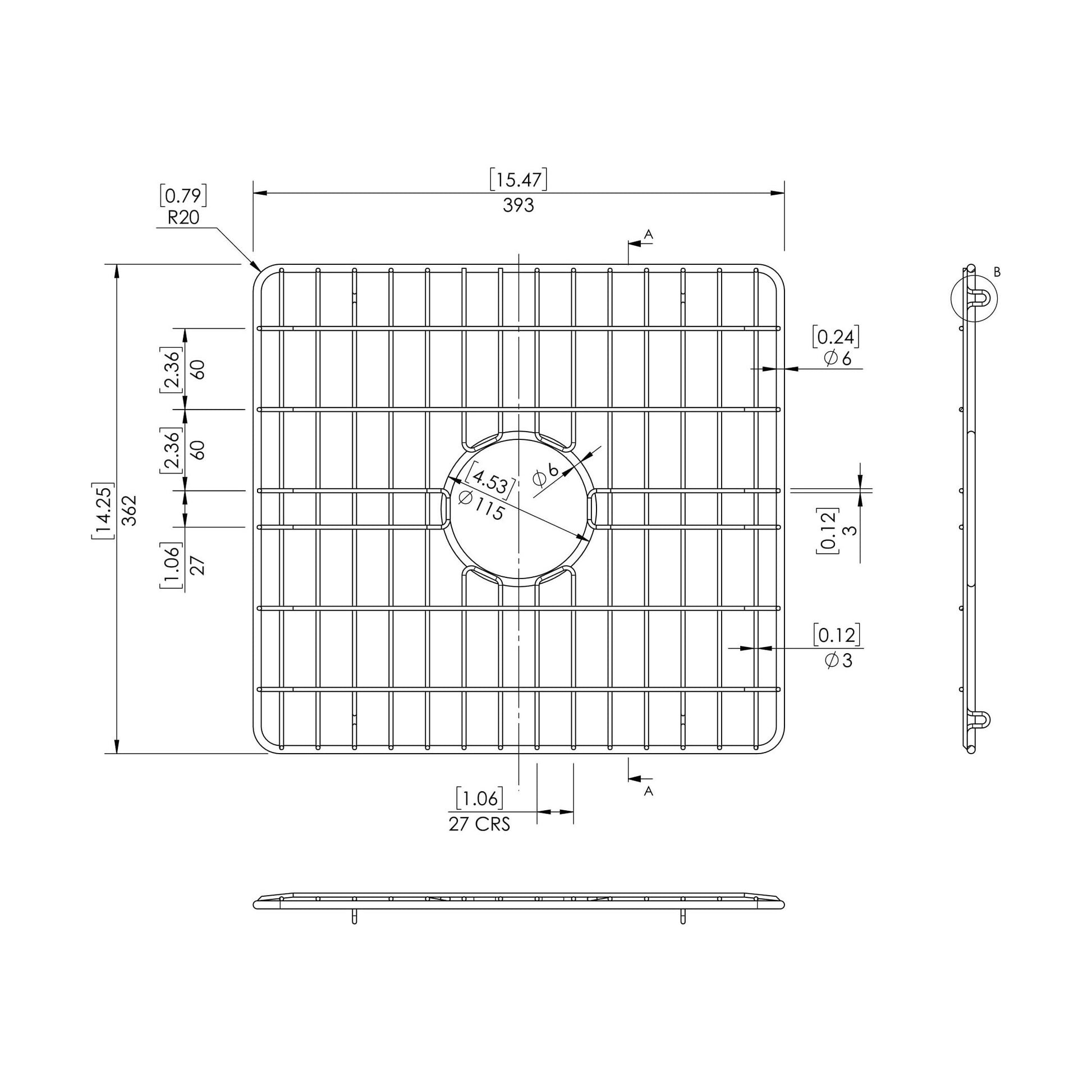 [BALAE318] Wire Grid Double Bowl C/W 33" (Pair) - Technical Drawing
