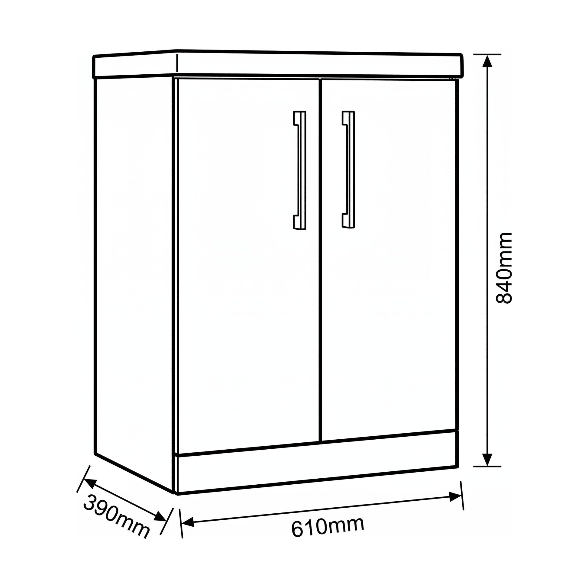 [BALARN103AH017] Bramshall Floor Standing 2-Door Vanity & Mid-Edge Basin – Choice of Colour and Handle Finish - Technical Drawing