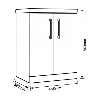[BALARN103AH017] Bramshall Floor Standing 2-Door Vanity & Mid-Edge Basin – Choice of Colour and Handle Finish - Technical Drawing