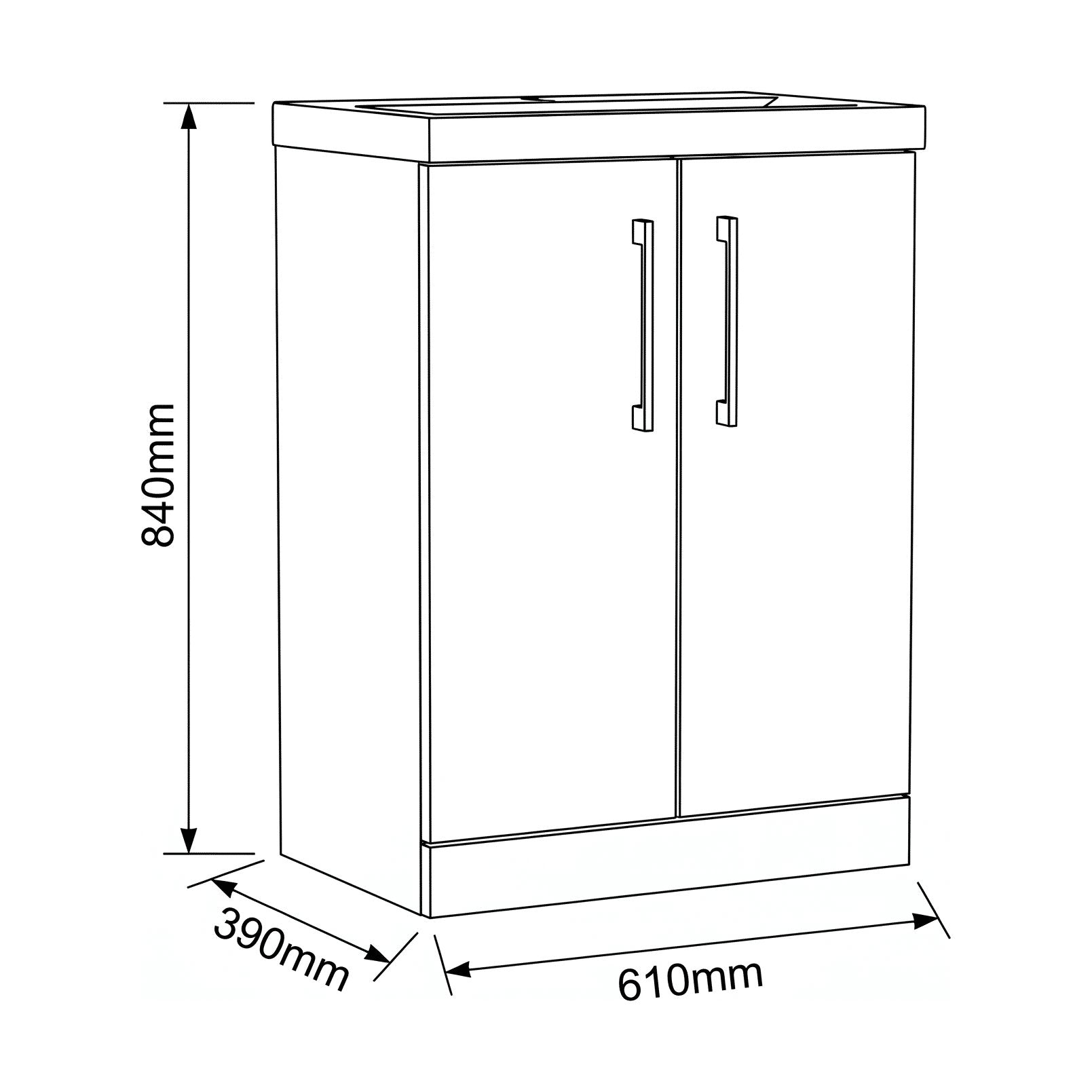 [BALARN103AH1516] Bramshall Floor Standing 2-Door Vanity & Mid-Edge Basin – Choice of Colour and Handle Finish - Technical Drawing