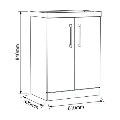 [BALARN103AH1516] Bramshall Floor Standing 2-Door Vanity & Mid-Edge Basin – Choice of Colour and Handle Finish - Technical Drawing
