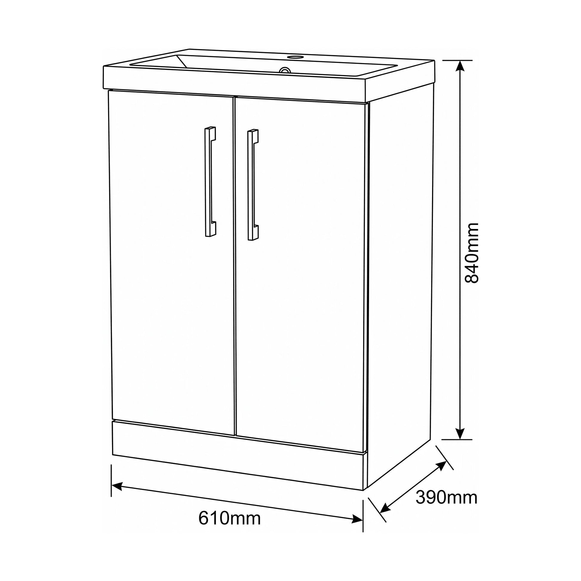 [BALARN103AH716] Bramshall Floor Standing 2-Door Vanity & Mid-Edge Basin – Choice of Colour and Handle Finish - Technical Drawing
