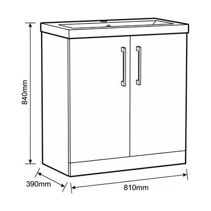 [BALARN1056AH1516] Bramshall Floor Standing 2-Door Vanity & Mid-Edge Basin – Choice of Colour and Handle Finish - Technical Drawing