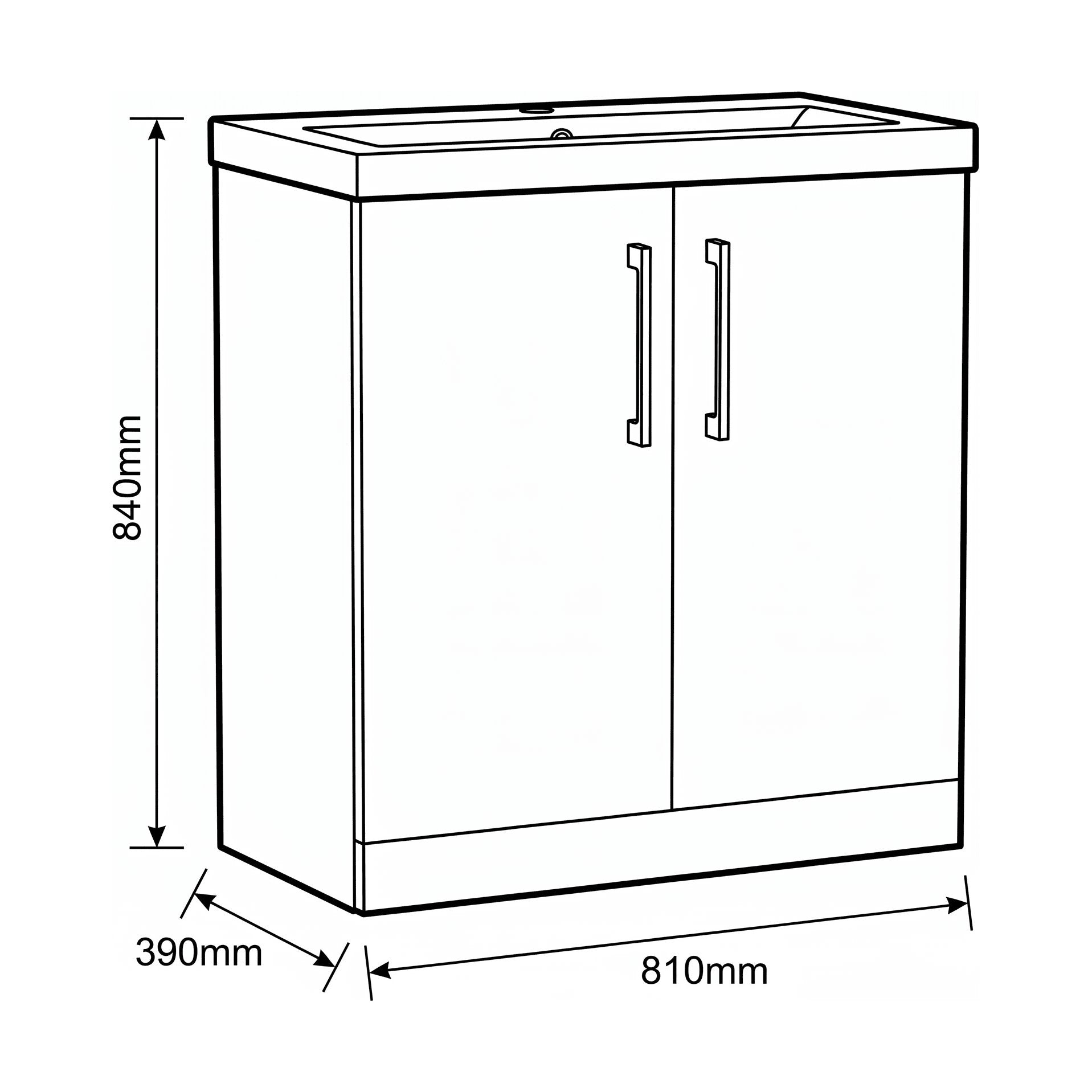 [BALARN1056AH1516] Bramshall Floor Standing 2-Door Vanity & Mid-Edge Basin – Choice of Colour and Handle Finish - Technical Drawing