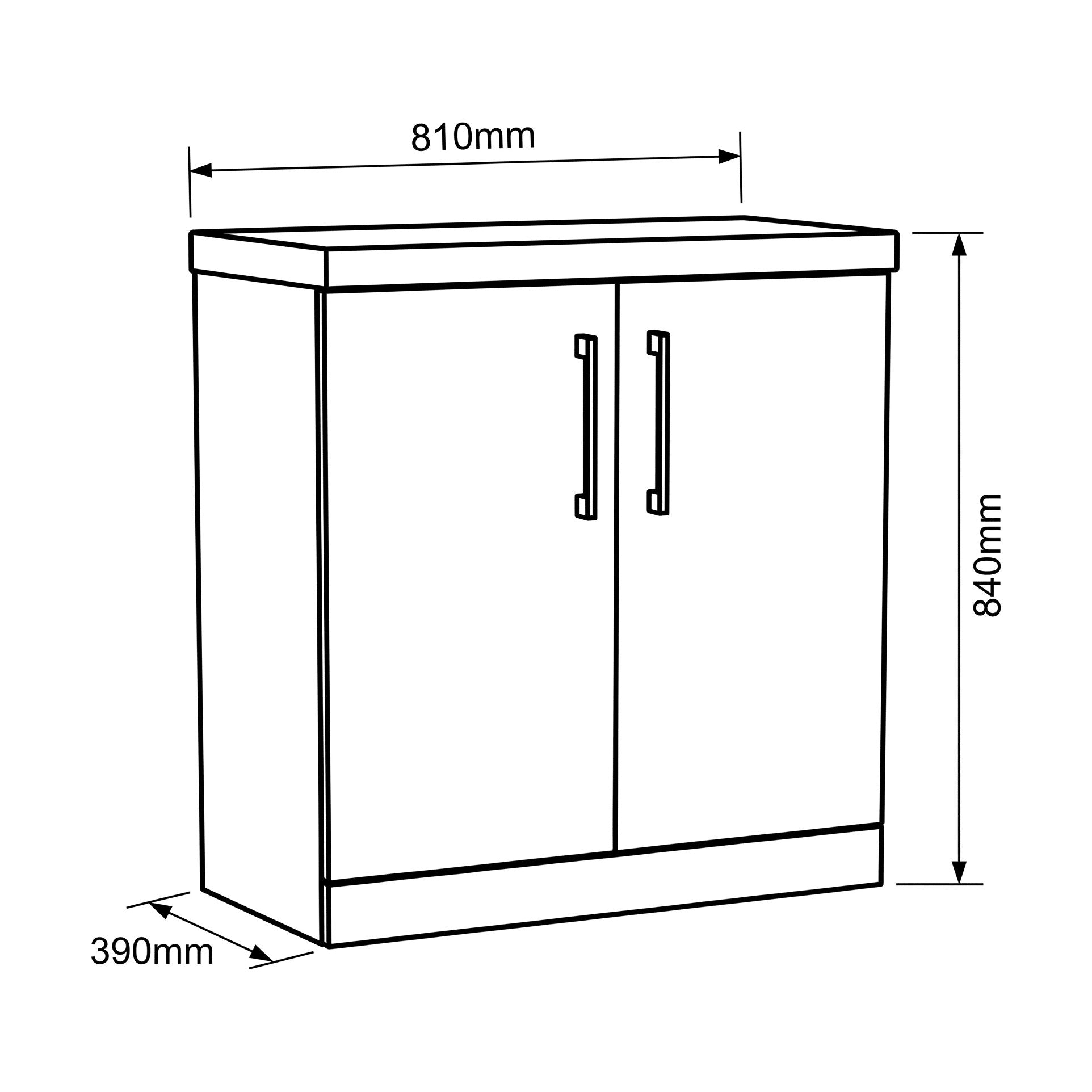 [BALARN105AH018] Bramshall Floor Standing 2-Door Vanity & Mid-Edge Basin – Choice of Colour and Handle Finish - Technical Drawing