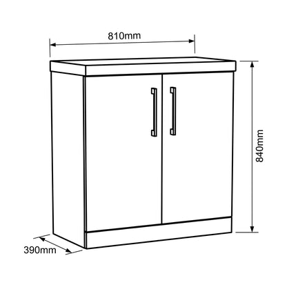 [BALARN105AH018] Bramshall Floor Standing 2-Door Vanity & Mid-Edge Basin – Choice of Colour and Handle Finish - Technical Drawing