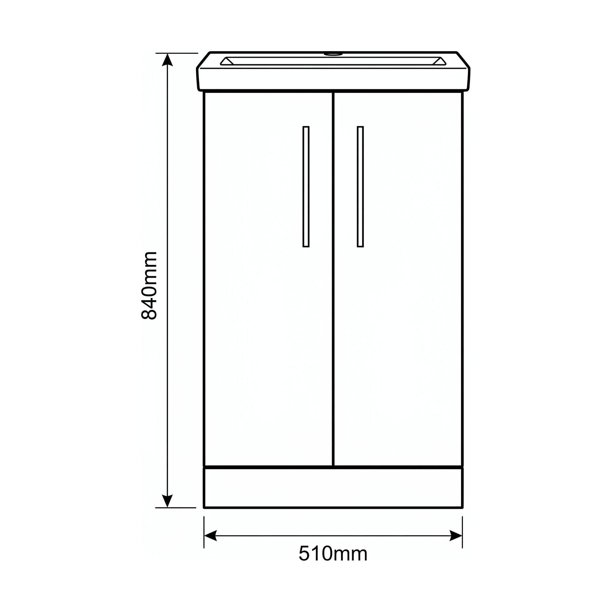 [BALARN1401AH017] Bramshall Floor Standing 2-Door Vanity & Mid-Edge Basin – Choice of Colour and Handle Finish - Technical Drawing