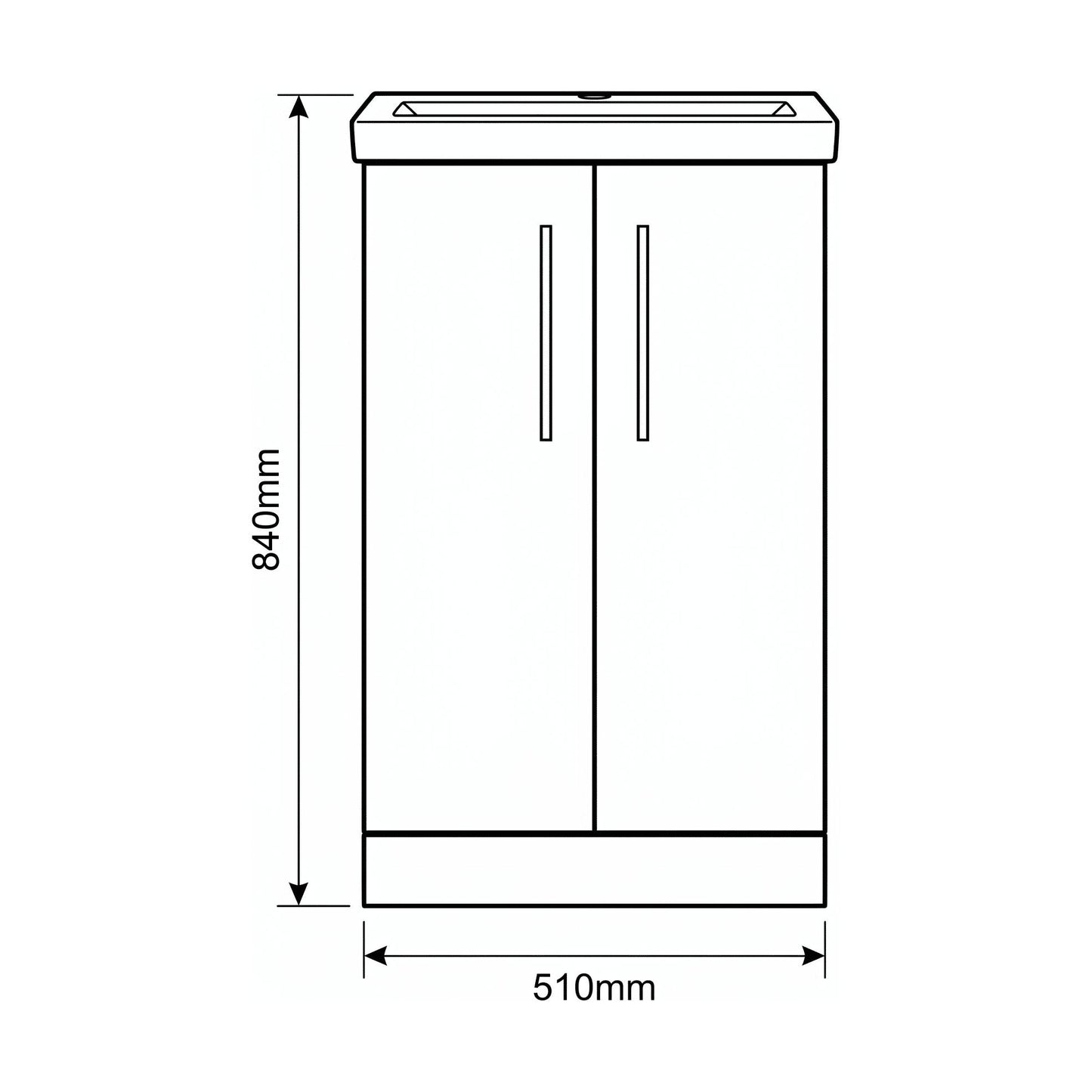 [BALARN1401AH017] Bramshall Floor Standing 2-Door Vanity & Mid-Edge Basin – Choice of Colour and Handle Finish - Technical Drawing