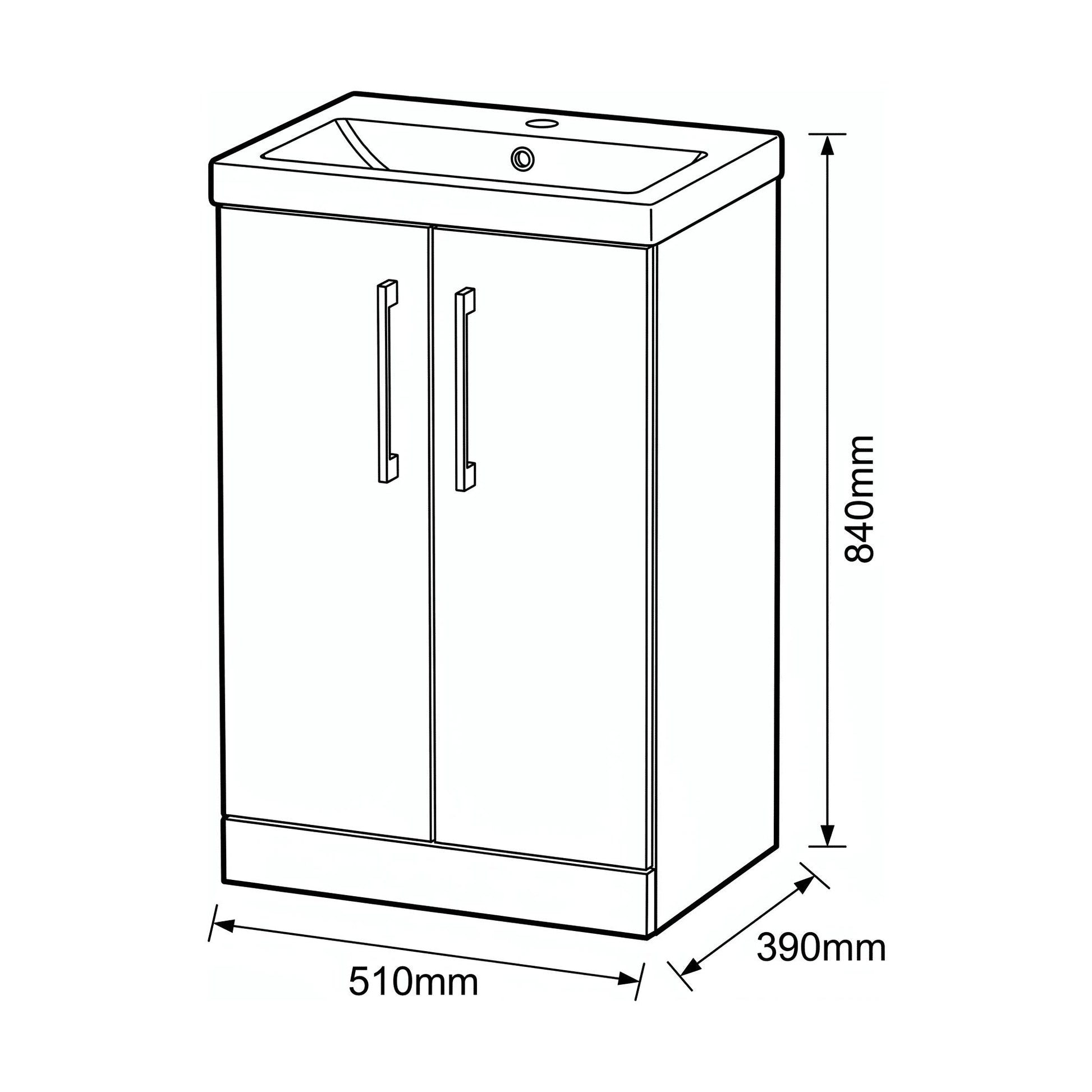 [BALARN1401AH716] Bramshall Floor Standing 2-Door Vanity & Mid-Edge Basin – Choice of Colour and Handle Finish - Technical Drawing
