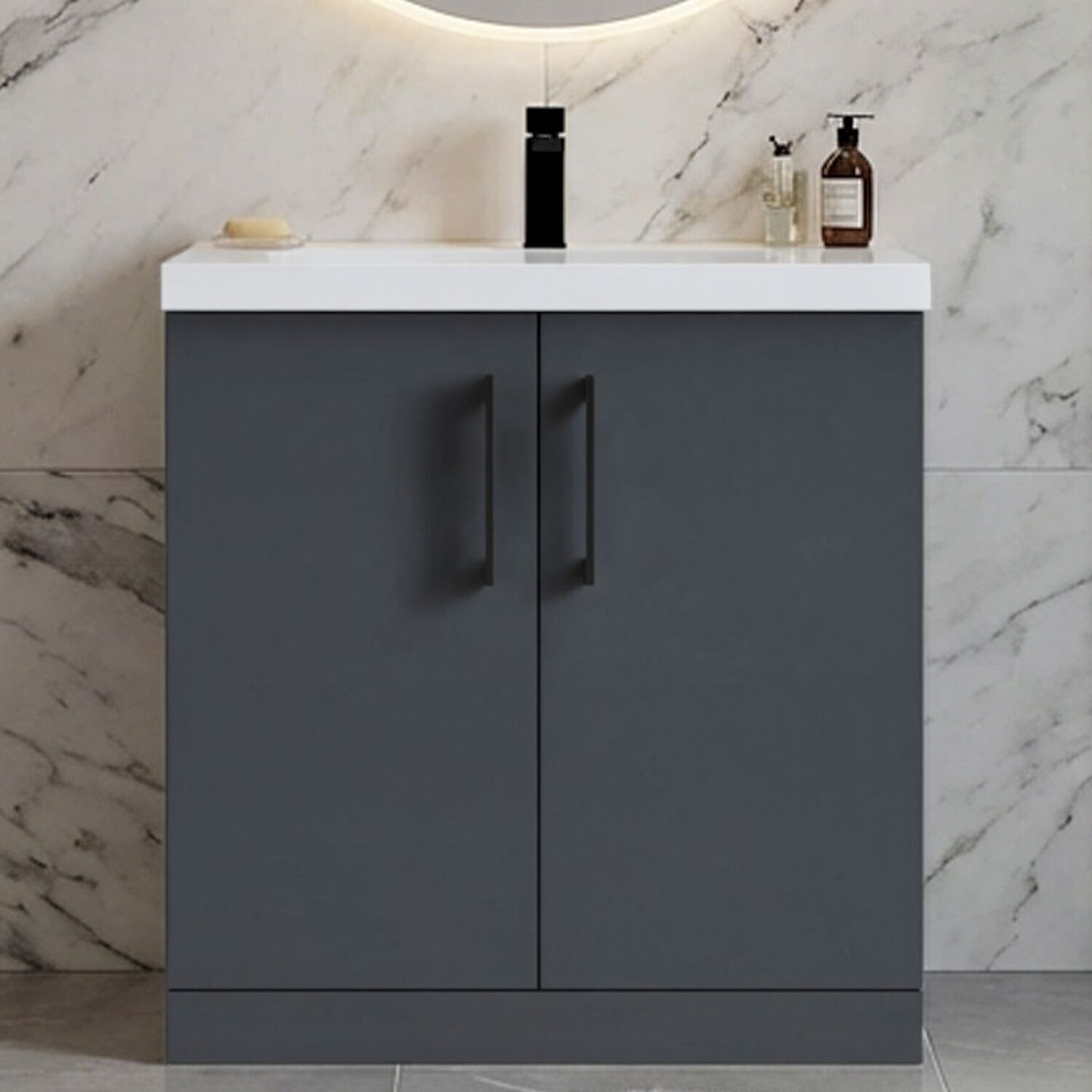[BALARN1405AH018] Bramshall Floor Standing 2 Door Vanity Basin Unit with Mid-Edge Basin, 800mm, Choice of Colour and Handle Finish - Silo