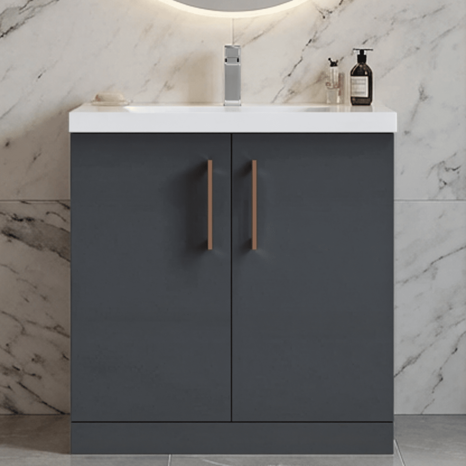 [BALARN1405AH019] Bramshall Floor Standing 2 Door Vanity Basin Unit with Mid-Edge Basin, 800mm, Choice of Colour and Handle Finish - Silo