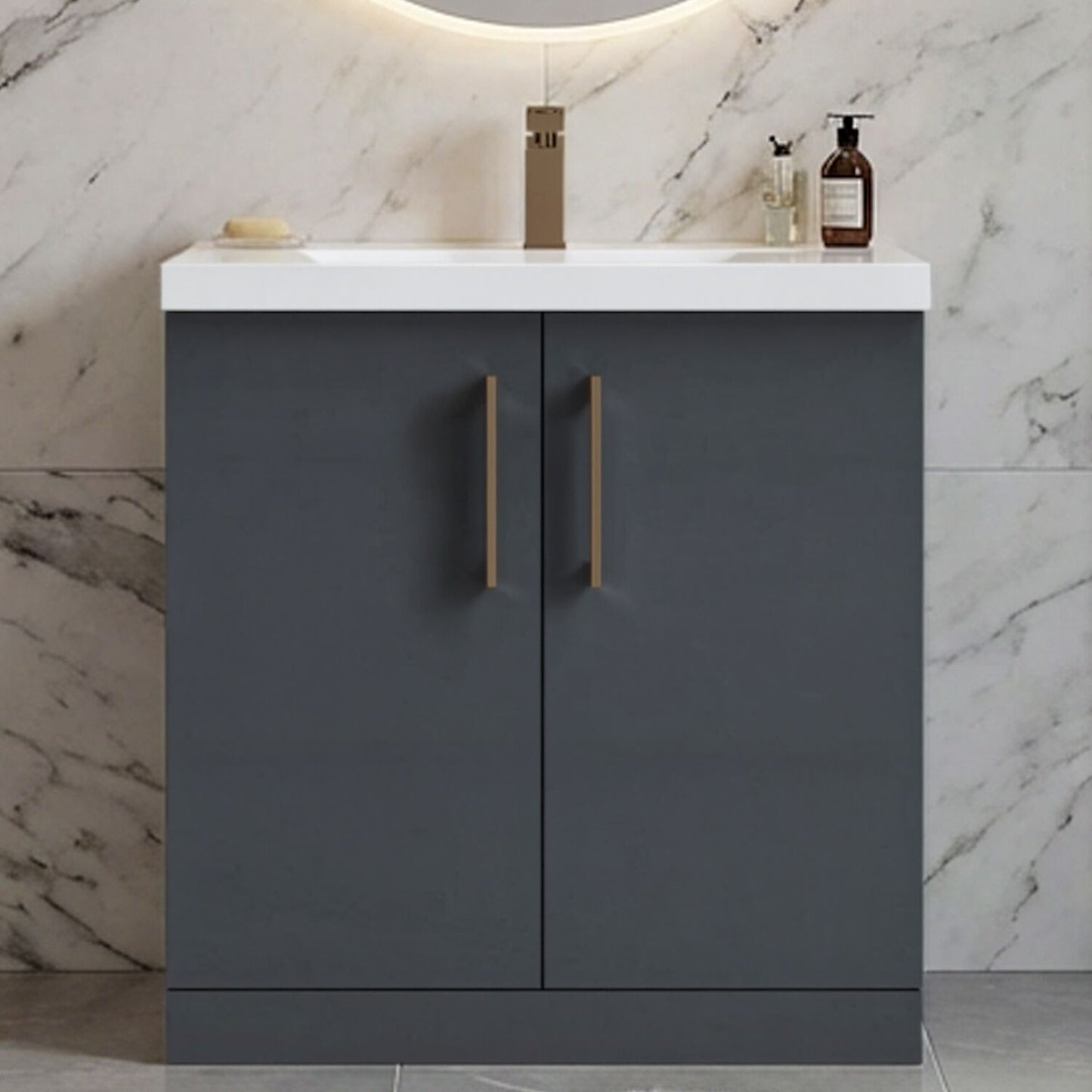 [BALARN1405AH1516] Bramshall Floor Standing 2 Door Vanity Basin Unit with Mid-Edge Basin, 800mm, Choice of Colour and Handle Finish - Silo