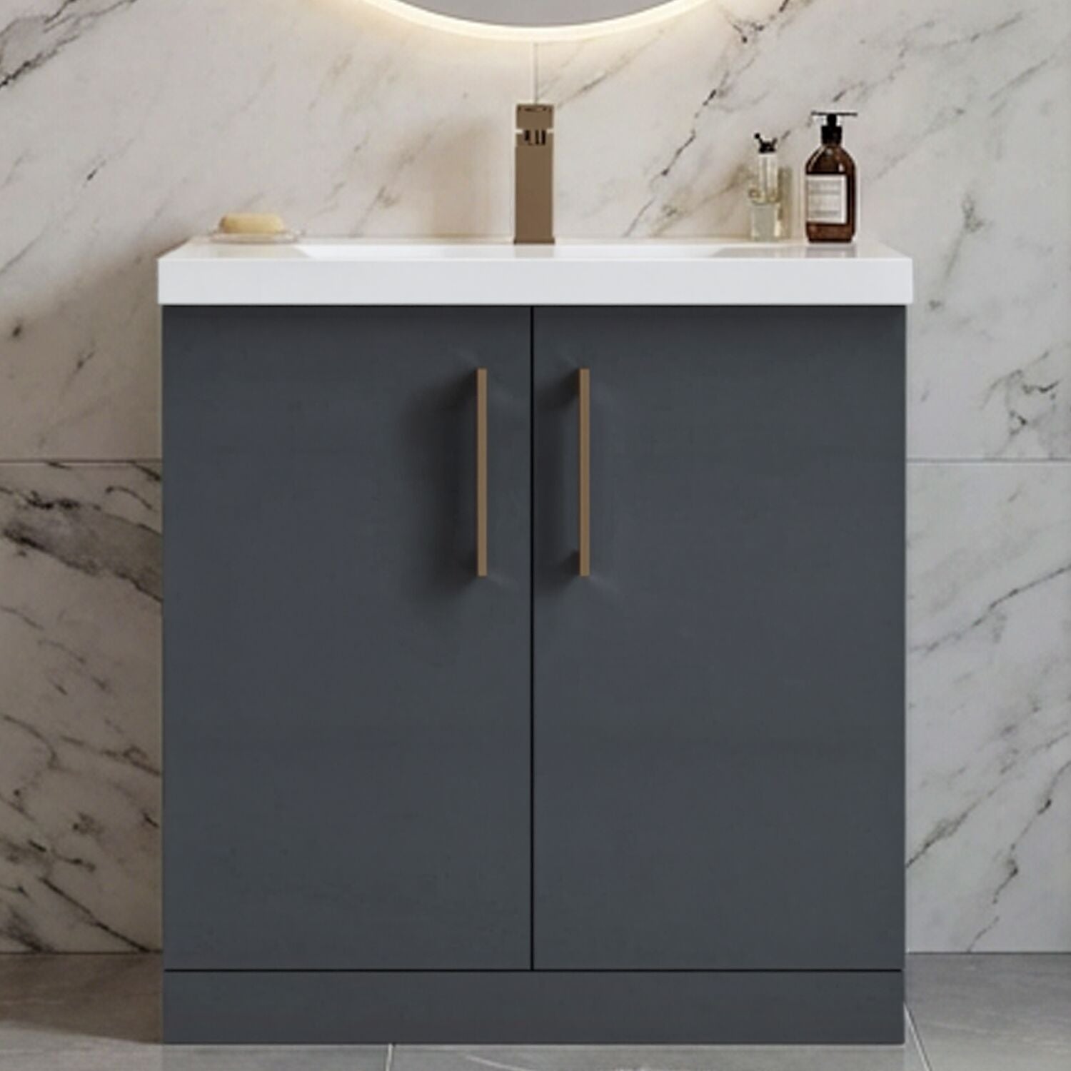 [BALARN1405AH1516] Bramshall Floor Standing 2 Door Vanity Basin Unit with Mid-Edge Basin, 800mm, Choice of Colour and Handle Finish - Silo