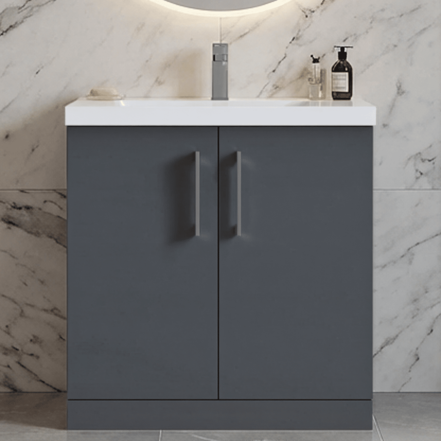 [BALARN1405AH716] Bramshall Floor Standing 2 Door Vanity Basin Unit with Mid-Edge Basin, 800mm, Choice of Colour and Handle Finish - Silo