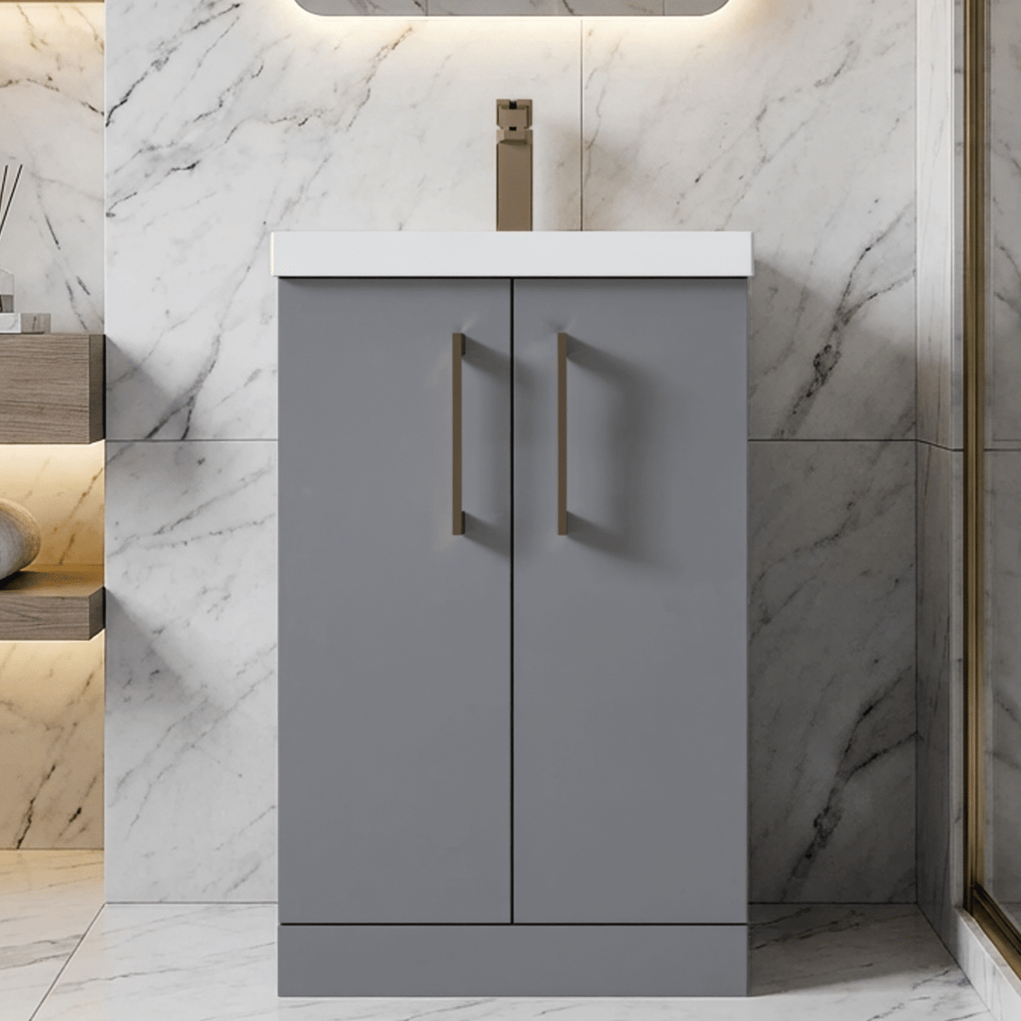 [BALARN2201AH1516] Bramshall Floor Standing 2 Door Vanity Basin Unit with Mid-Edge Basin, 500mm, Choice of Colour and Handle Finish - Silo