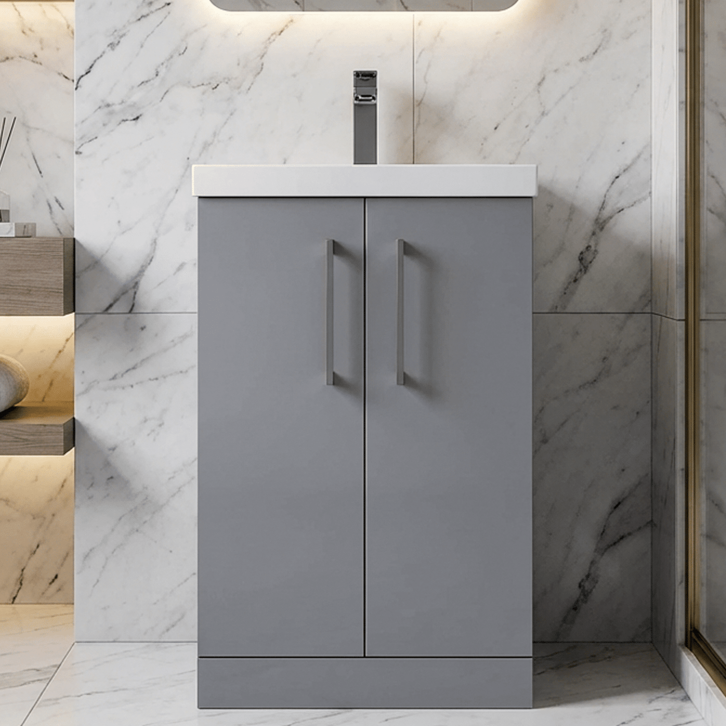 [BALARN2201AH716] Bramshall Floor Standing 2 Door Vanity Basin Unit with Mid-Edge Basin, 500mm, Choice of Colour and Handle Finish - Silo