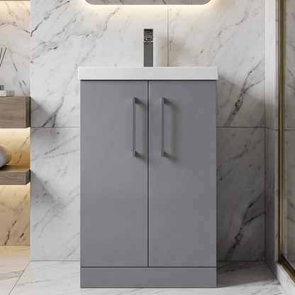 [BALARN2201AH716] Bramshall Floor Standing 2 Door Vanity Basin Unit with Mid-Edge Basin, 500mm, Choice of Colour and Handle Finish - Silo