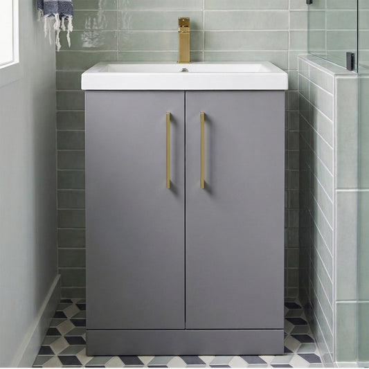 [BALARN2203AH017] Bramshall Floor Standing 2 Door Vanity Basin Unit with Mid-Edge Basin, 600mm, Choice of Colour and Handle Finish - Silo