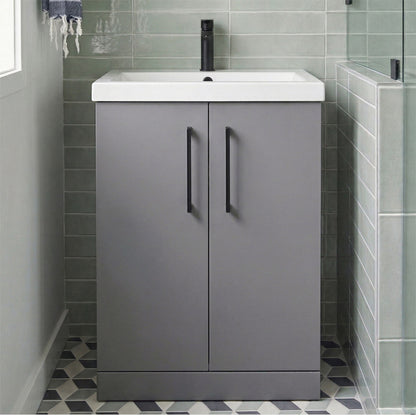 [BALARN2203AH018] Bramshall Floor Standing 2 Door Vanity Basin Unit with Mid-Edge Basin, 600mm, Choice of Colour and Handle Finish - Silo