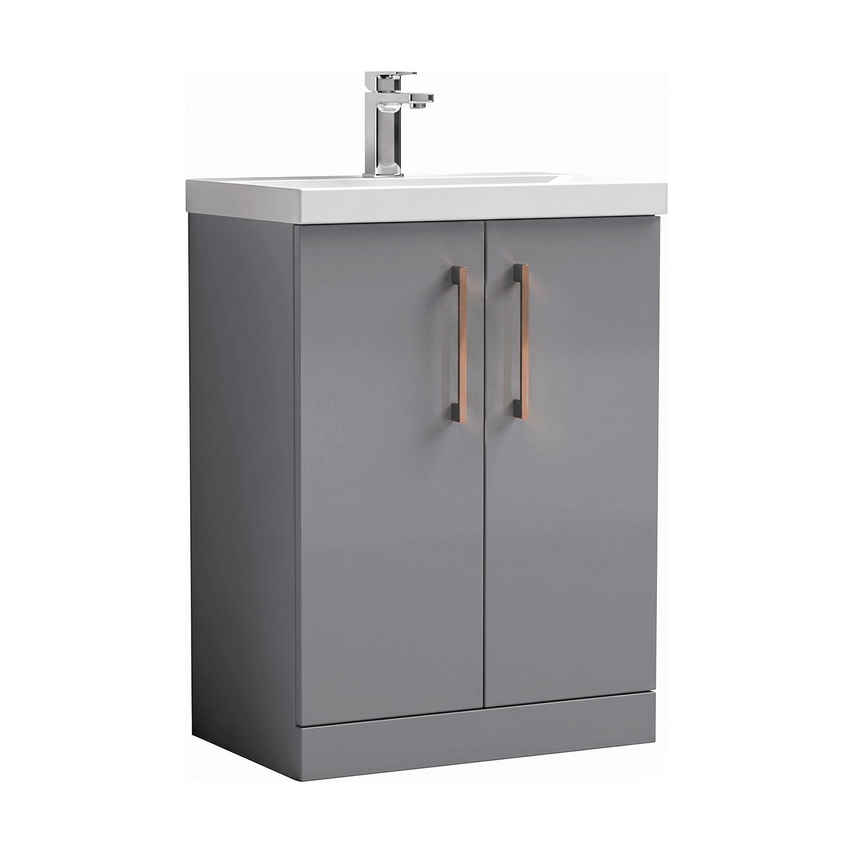 [BALARN2203AH019] Balterley Bramshall Modern Bathroom 2 Soft Close Door & Mid-Edge Vanity Unit Basin, Satin Grey, 600mm - Cutout