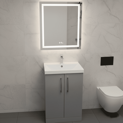 [BALARN2203AH019] Balterley Bramshall Modern Bathroom 2 Soft Close Door & Mid-Edge Vanity Unit Basin, Satin Grey, 600mm - Lifestyle 1