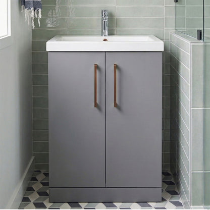 [BALARN2203AH019] Balterley Bramshall Modern Bathroom 2 Soft Close Door & Mid-Edge Vanity Unit Basin, Satin Grey, 600mm - Silo