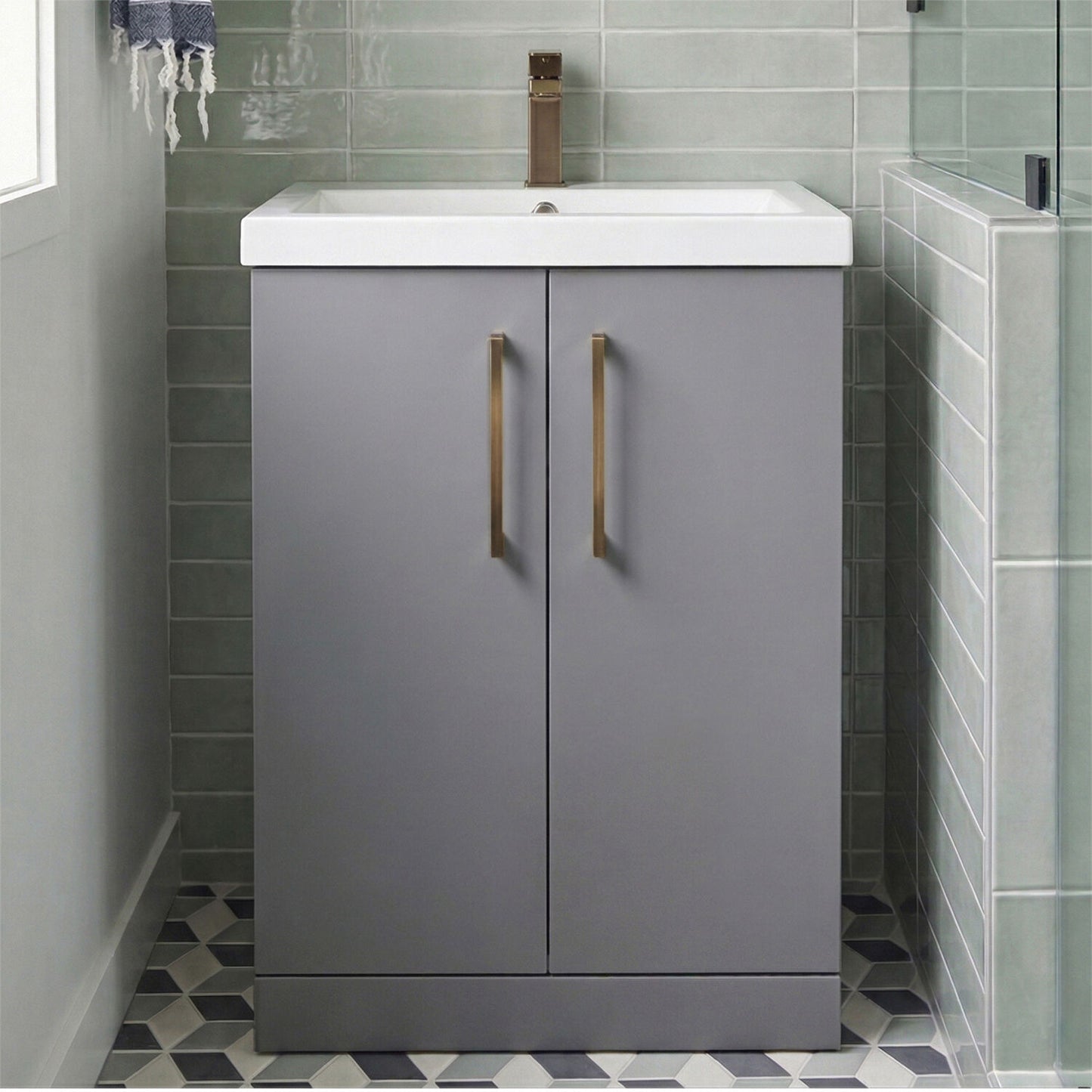 [BALARN2203AH1516] Bramshall Floor Standing 2 Door Vanity Basin Unit with Mid-Edge Basin, 600mm, Choice of Colour and Handle Finish - Silo