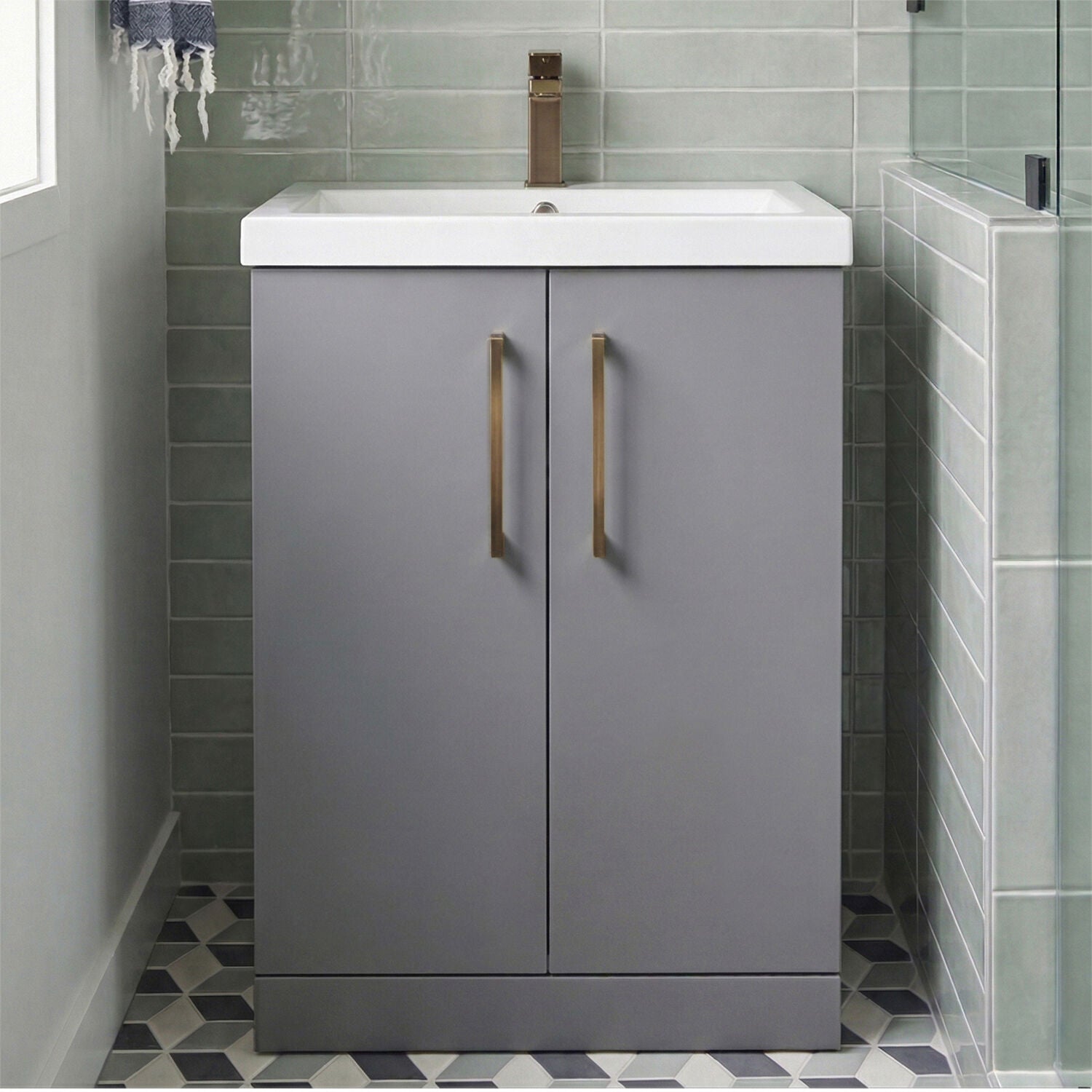 [BALARN2203AH1516] Bramshall Floor Standing 2 Door Vanity Basin Unit with Mid-Edge Basin, 600mm, Choice of Colour and Handle Finish - Silo