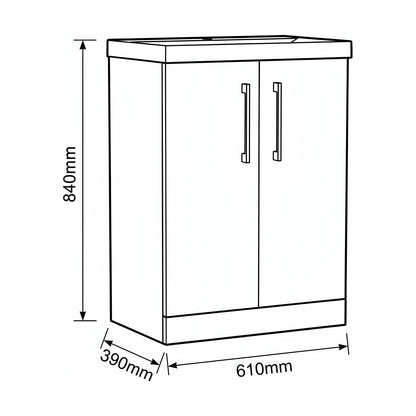 [BALARN2203AH716] Bramshall Floor Standing 2-Door Vanity & Mid-Edge Basin – Choice of Colour and Handle Finish - Technical Drawing