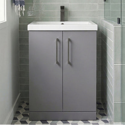 [BALARN2203AH716] Bramshall Floor Standing 2 Door Vanity Basin Unit with Mid-Edge Basin, 600mm, Choice of Colour and Handle Finish - Silo