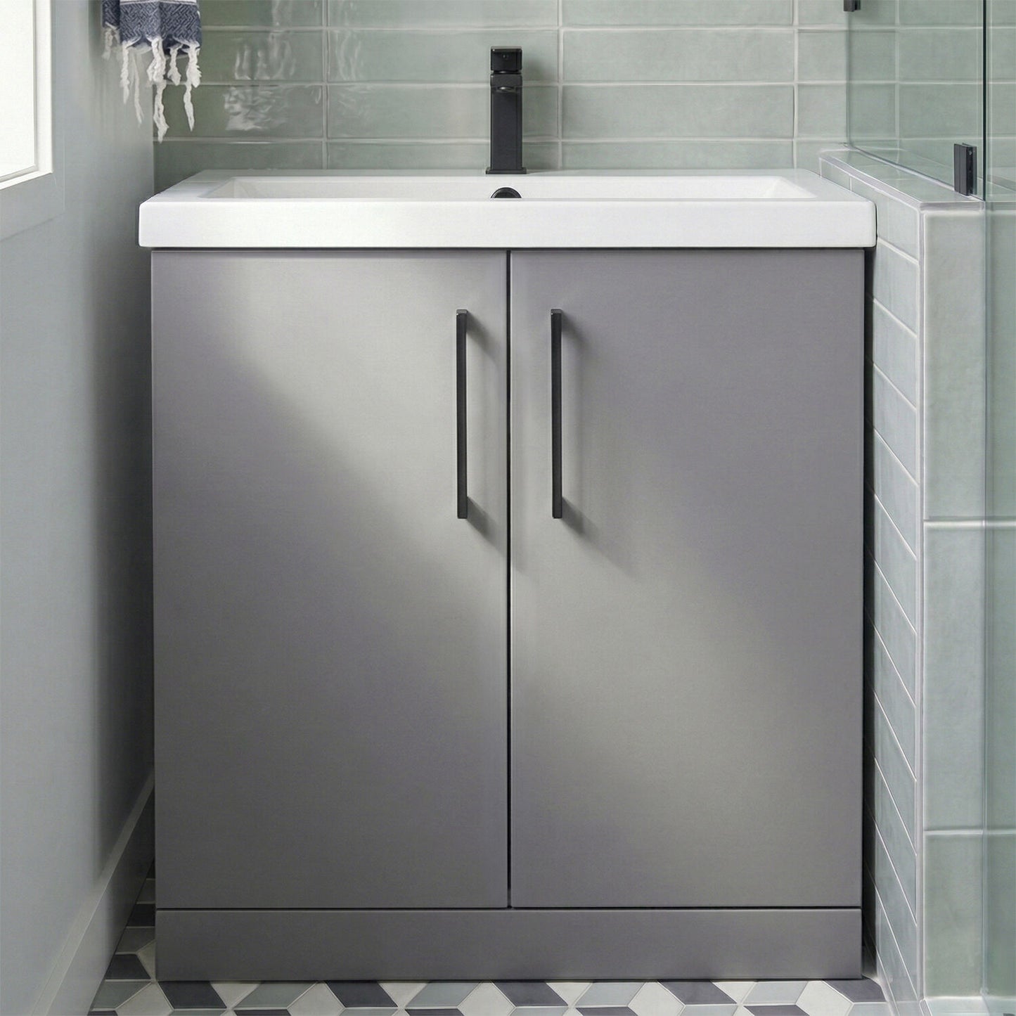 [BALARN2205AH018] Bramshall Floor Standing 2 Door Vanity Basin Unit with Mid-Edge Basin, 800mm, Choice of Colour and Handle Finish - Silo