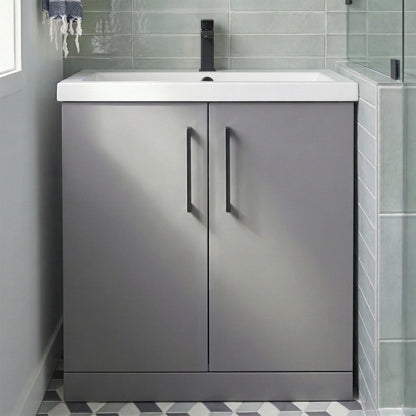 [BALARN2205AH018] Bramshall Floor Standing 2 Door Vanity Basin Unit with Mid-Edge Basin, 800mm, Choice of Colour and Handle Finish - Silo