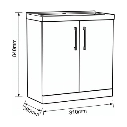 [BALARN2205AH019] Bramshall Floor Standing 2-Door Vanity & Mid-Edge Basin – Choice of Colour and Handle Finish - Technical Drawing